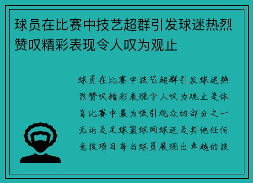 球员在比赛中技艺超群引发球迷热烈赞叹精彩表现令人叹为观止