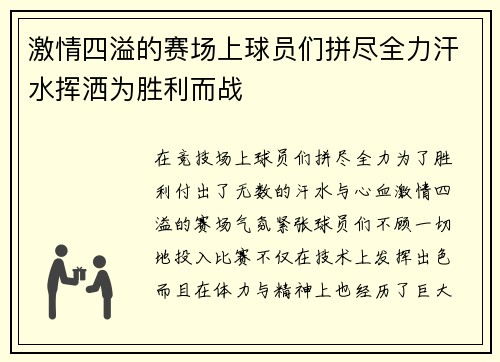 激情四溢的赛场上球员们拼尽全力汗水挥洒为胜利而战
